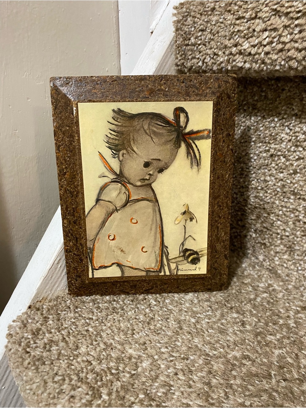 Vintage Style Girl Illustration Wall Art - Cream and Brown